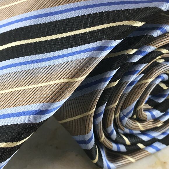 ALEXANDER JULIAN, COLOURS, POLYESTER BLUE TAN, REGIMENT TIE - Picture 14 of 14